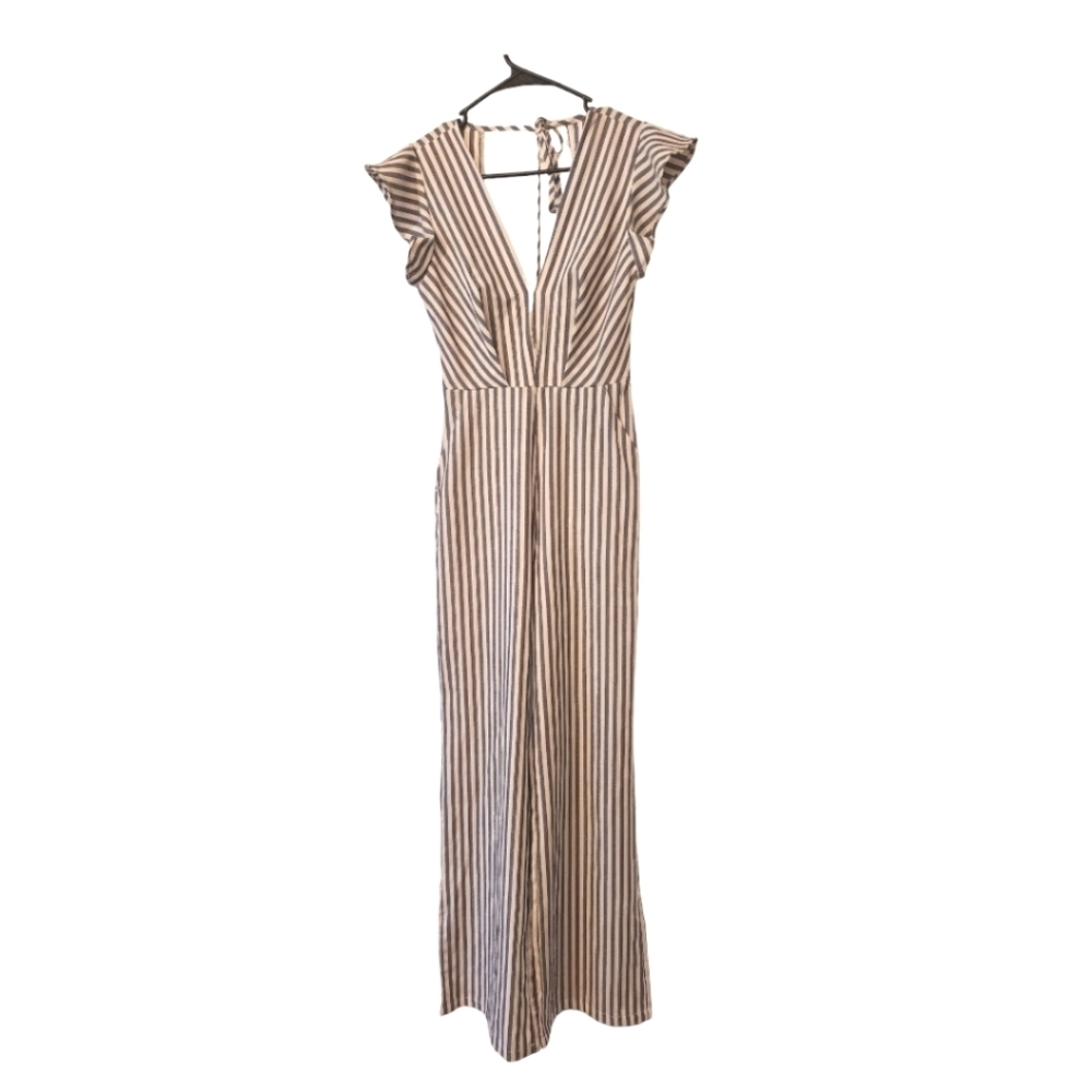 Fashion Nova blue and white striped jumpsuit. XS